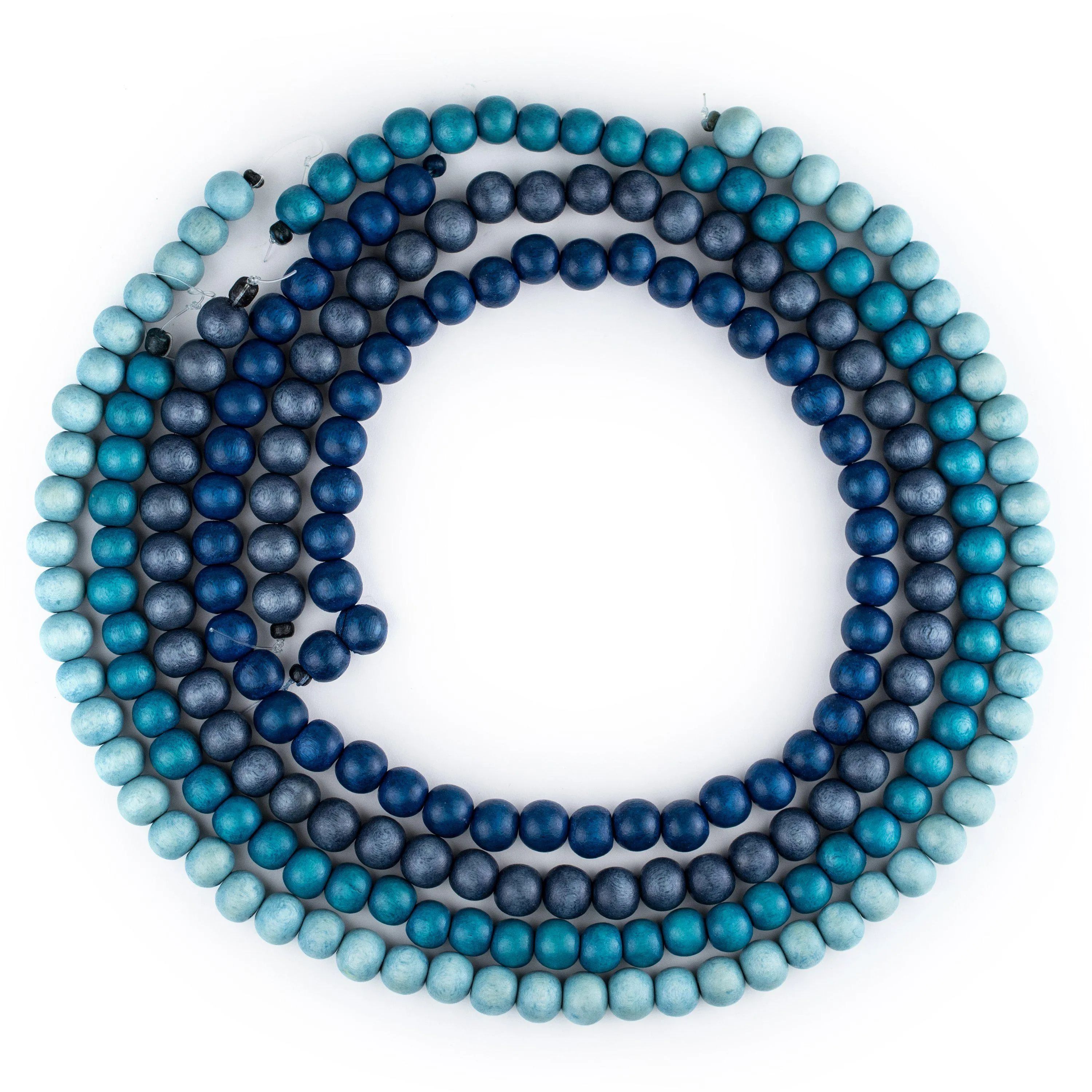 4 Strand Bundle: Round Blue Natural Wood Beads (8mm)