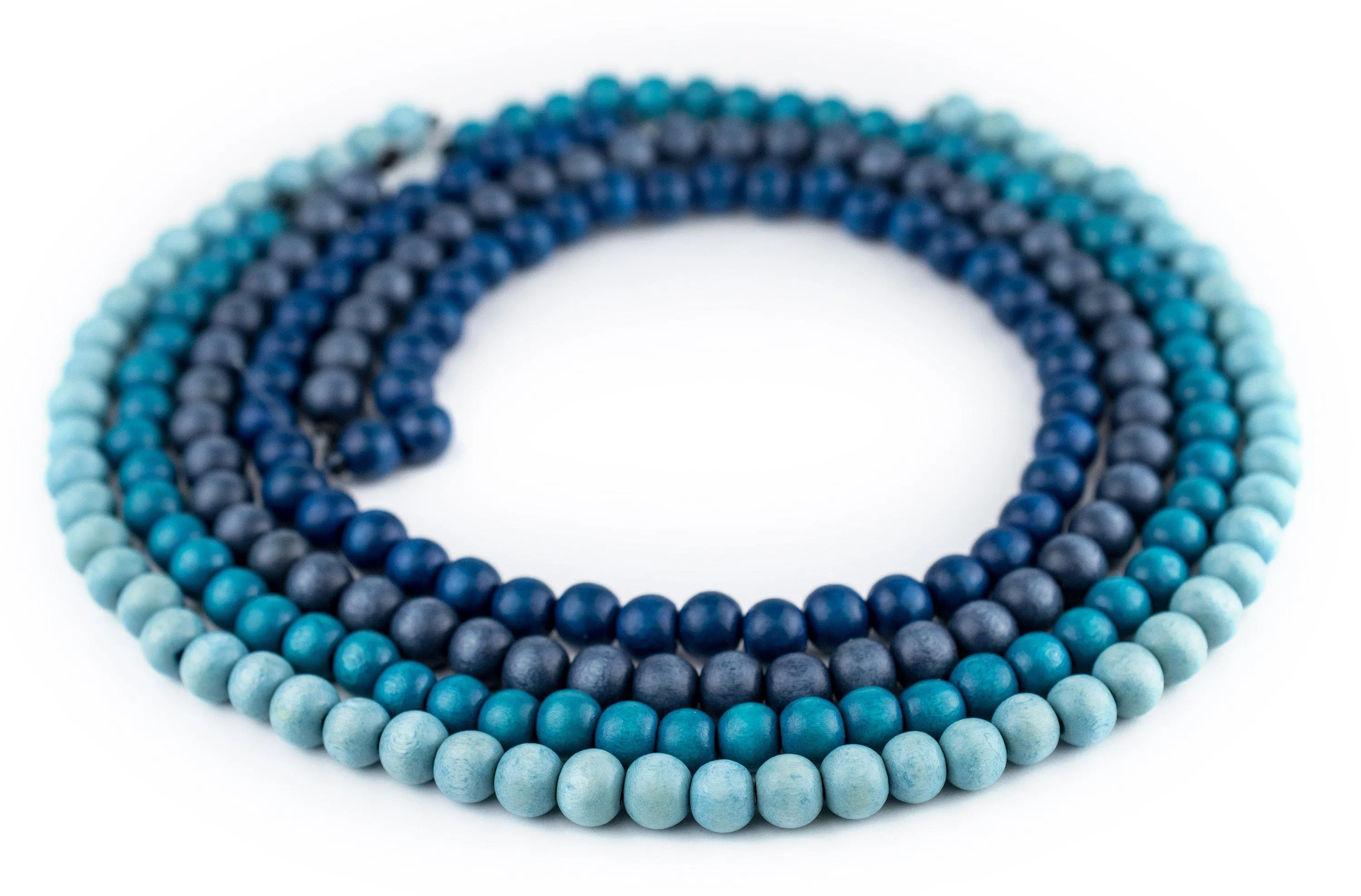 4 Strand Bundle: Round Blue Natural Wood Beads (8mm)