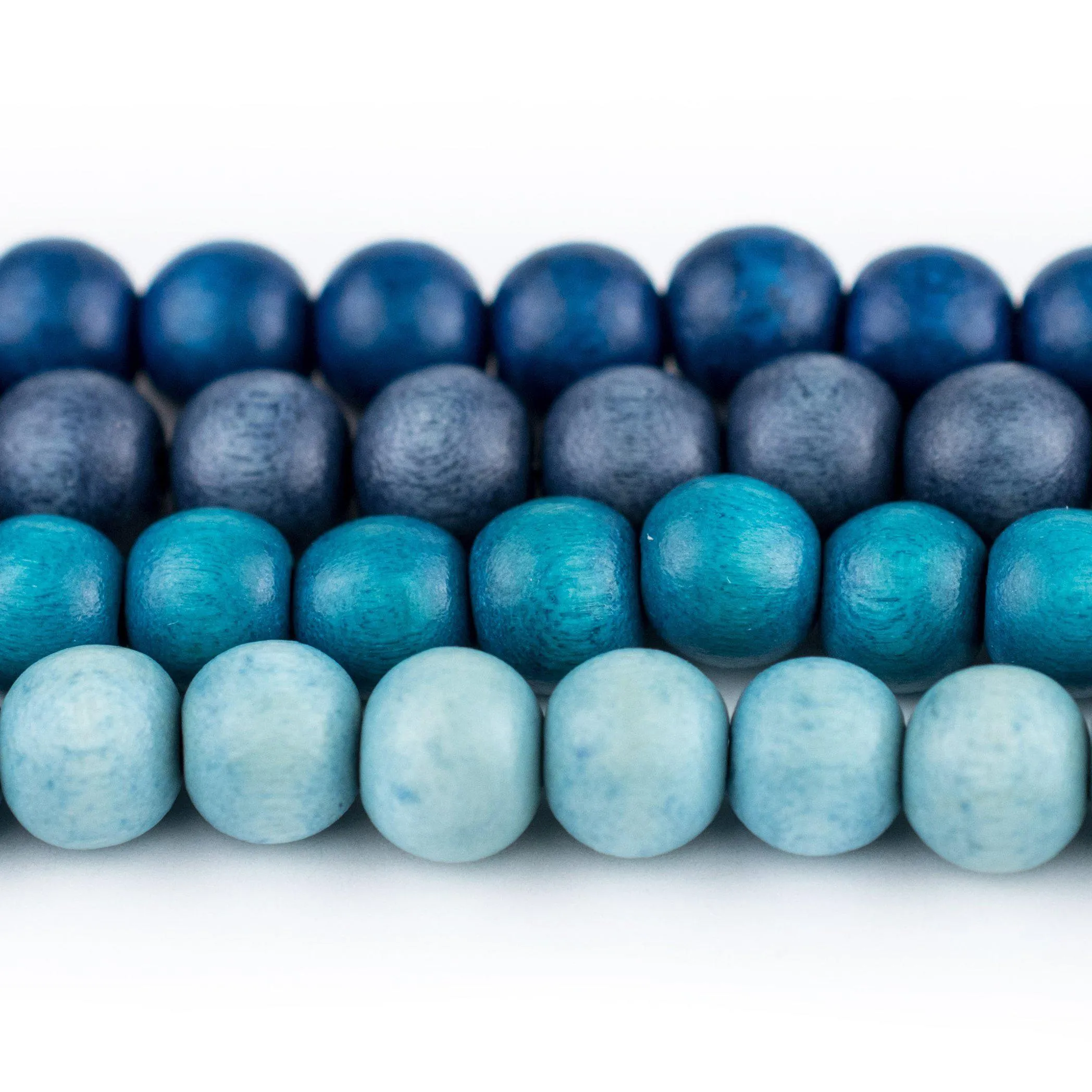 4 Strand Bundle: Round Blue Natural Wood Beads (8mm)