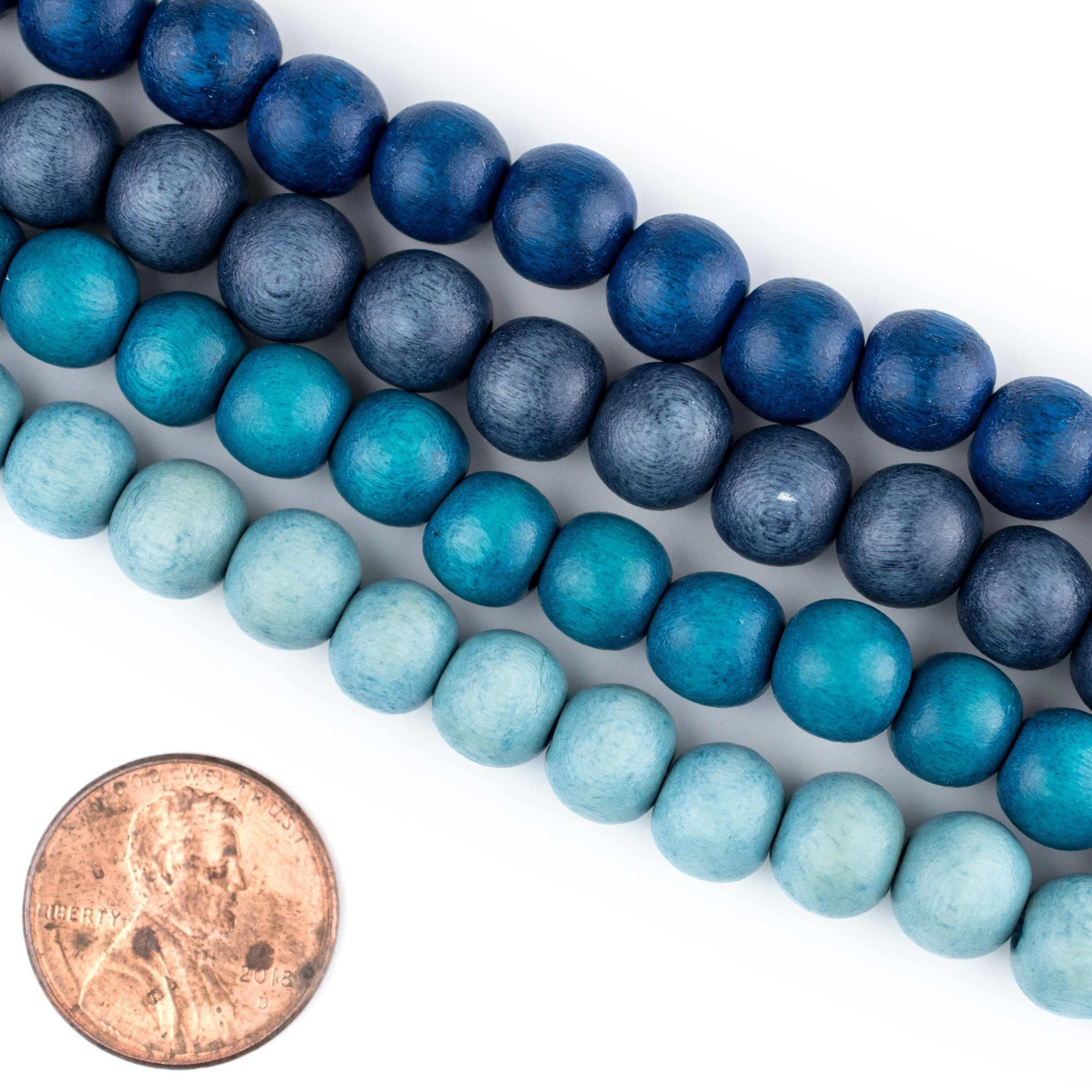 4 Strand Bundle: Round Blue Natural Wood Beads (8mm)