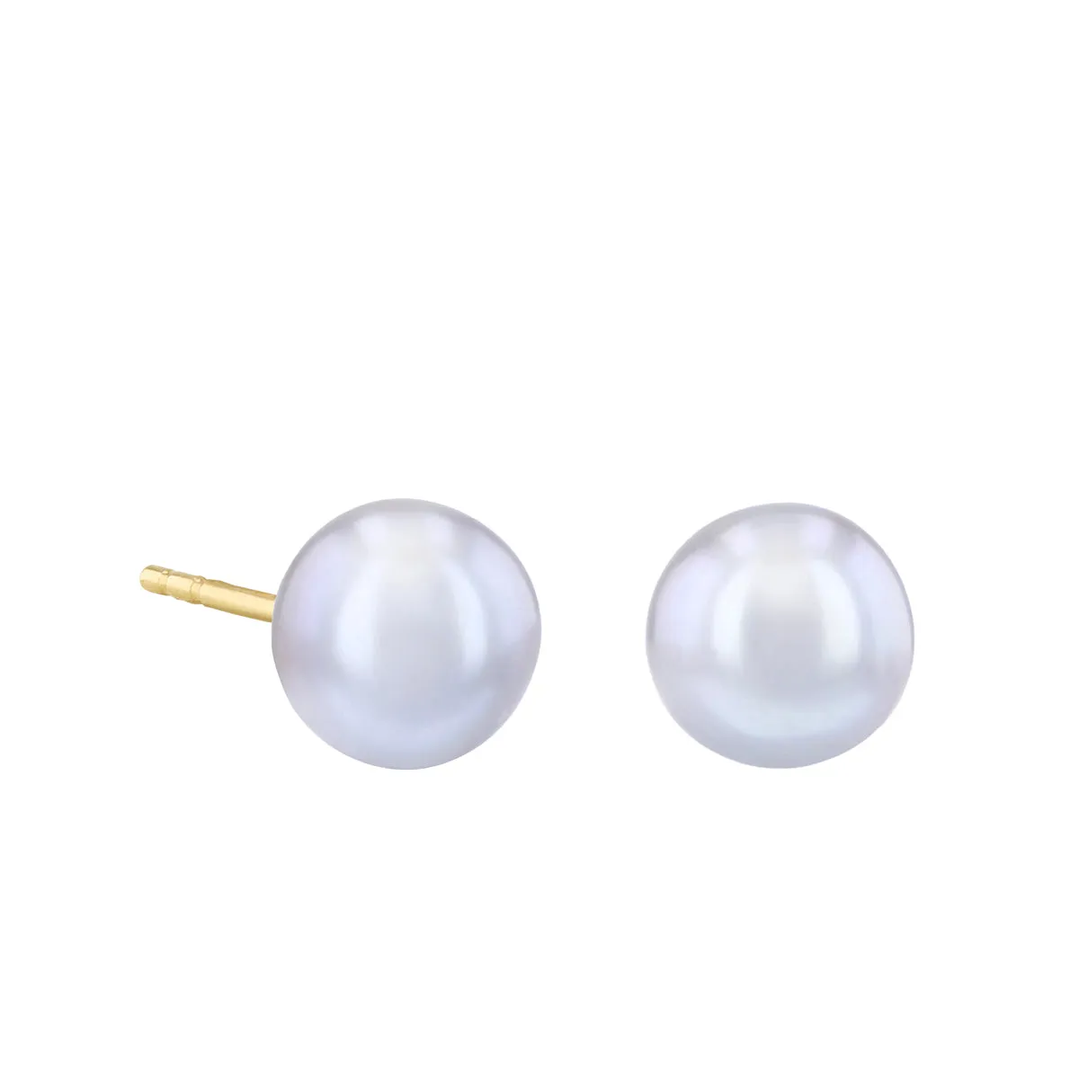 7-7.5mm Round Grey Cultured River Pearl Stud Earrings | 9K Yellow Gold