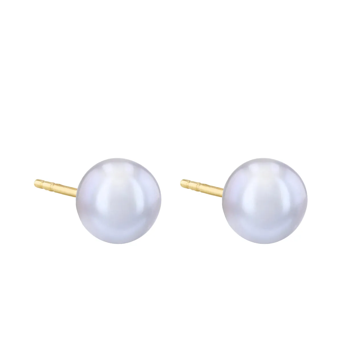 7-7.5mm Round Grey Cultured River Pearl Stud Earrings | 9K Yellow Gold