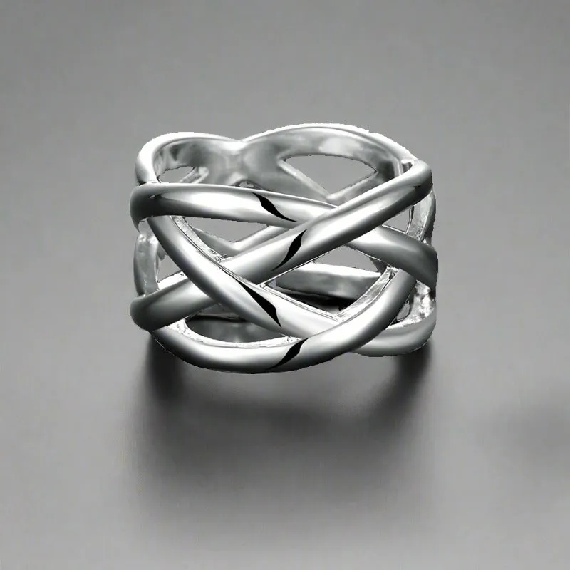 925 Sterling Silver Intertwined Ring For Women Fashion Charm Jewelry