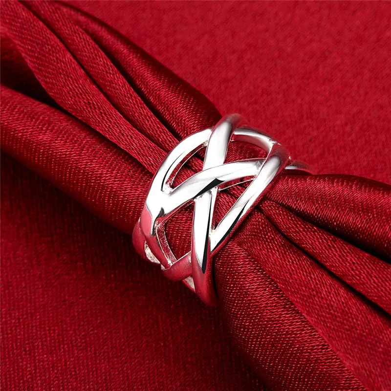 925 Sterling Silver Intertwined Ring For Women Fashion Charm Jewelry