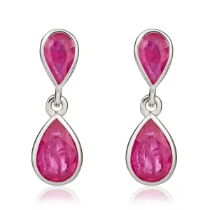 9K White Gold Double Pear Ruby Drop Earrings