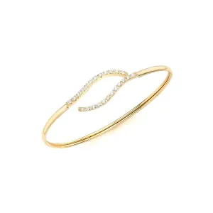 9K Yellow Gold CZ Wave Bypass Flexible Bangle