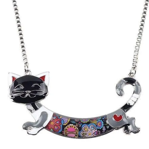 Acrylic Colorful Happy Cat Pattern Necklace Charm Jewelry BOS1224