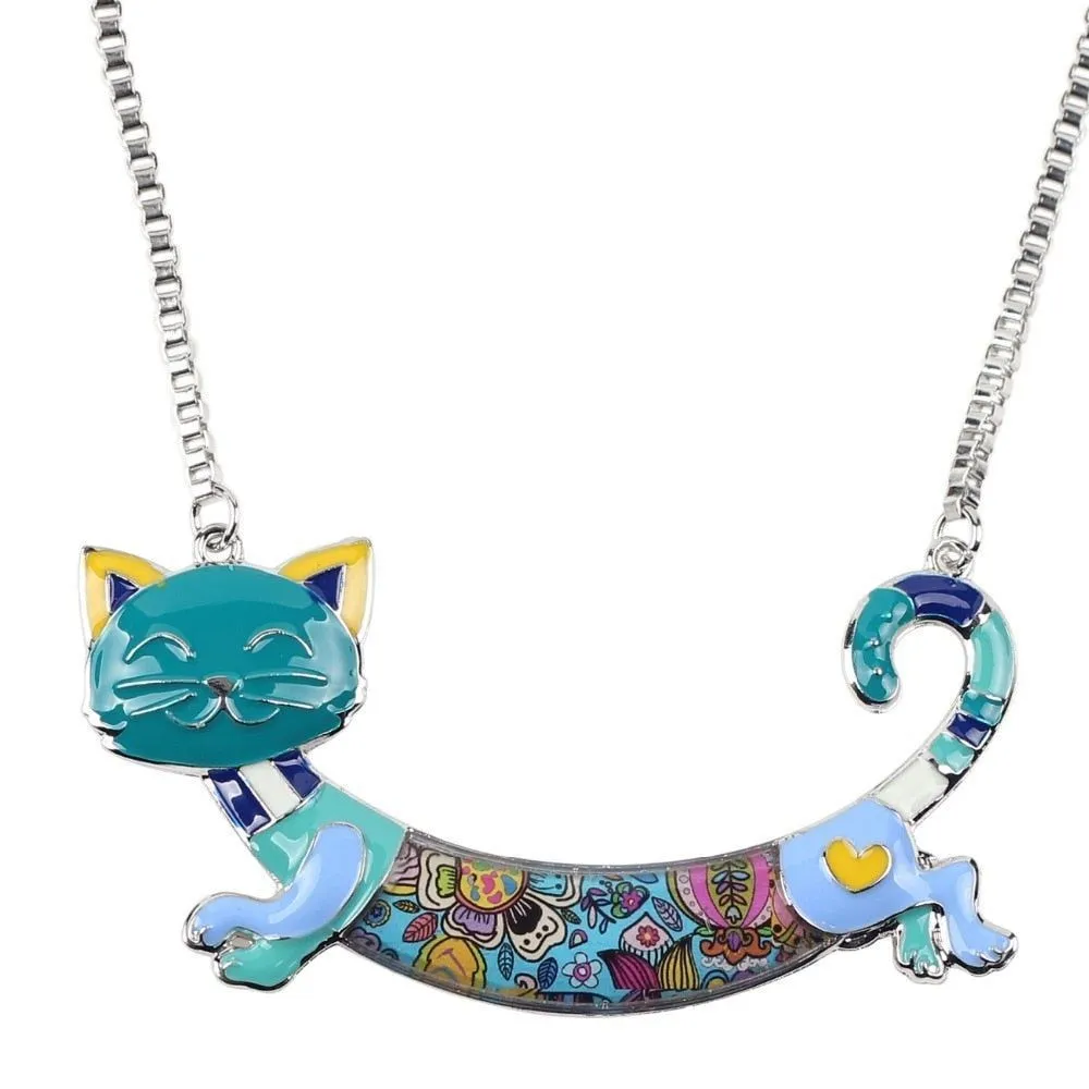 Acrylic Colorful Happy Cat Pattern Necklace Charm Jewelry BOS1224