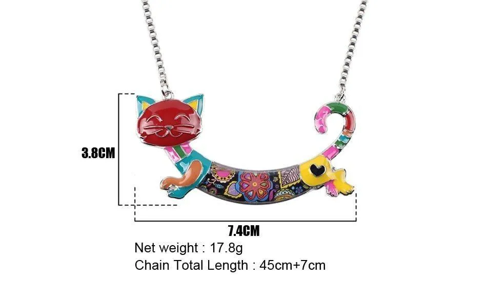 Acrylic Colorful Happy Cat Pattern Necklace Charm Jewelry BOS1224