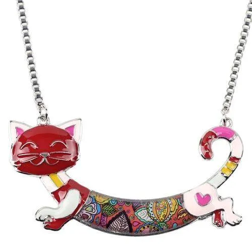 Acrylic Colorful Happy Cat Pattern Necklace Charm Jewelry BOS1224