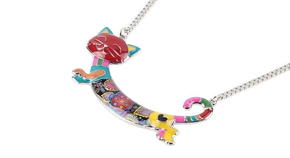 Acrylic Colorful Happy Cat Pattern Necklace Charm Jewelry BOS1224