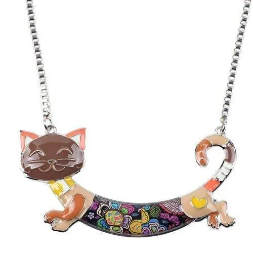 Acrylic Colorful Happy Cat Pattern Necklace Charm Jewelry BOS1224