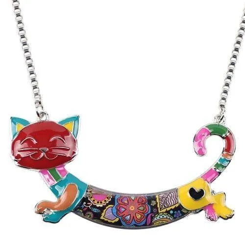 Acrylic Colorful Happy Cat Pattern Necklace Charm Jewelry BOS1224