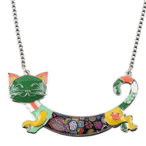 Acrylic Colorful Happy Cat Pattern Necklace Charm Jewelry BOS1224