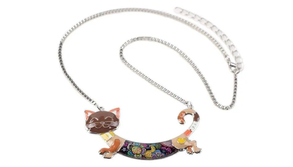 Acrylic Colorful Happy Cat Pattern Necklace Charm Jewelry BOS1224