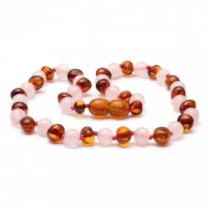 Ali   Oli - Cognac Polished Amber & Pink Quartz Necklace