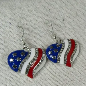 American Flag Heart Earrings Silver