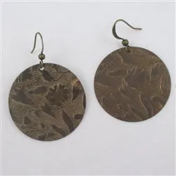 Antique Brass Embossed Vine Disk Earrings