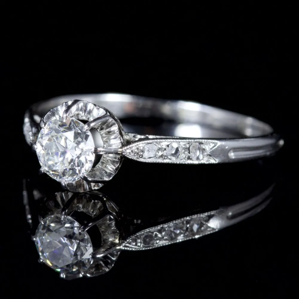 Antique Victorian French Diamond Ring 18Ct White Gold Circa 1900