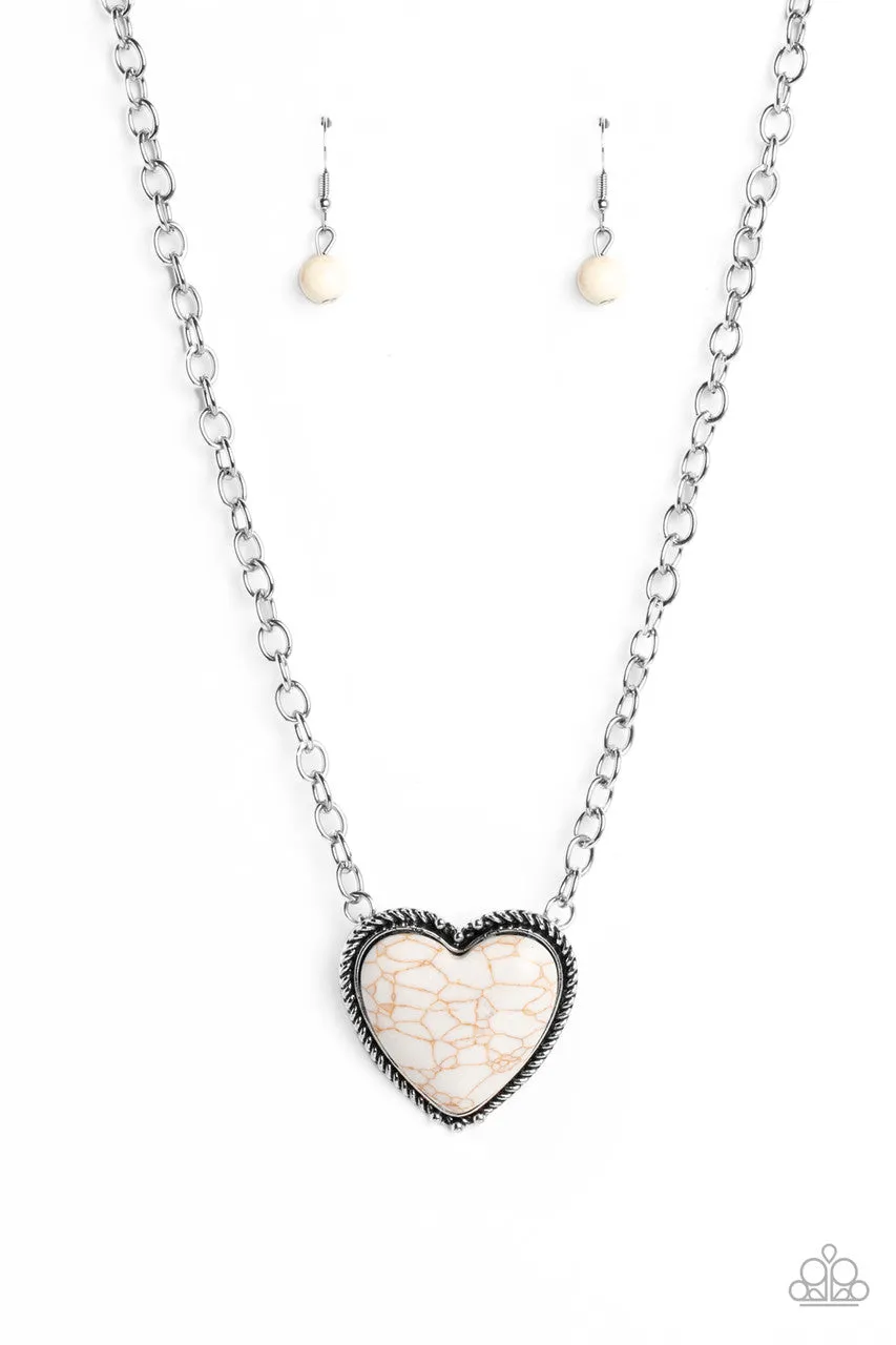 Authentic Admirer - White - Stone Heart Pendant Paparazzi Short Necklace