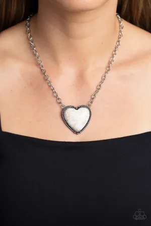 Authentic Admirer - White - Stone Heart Pendant Paparazzi Short Necklace