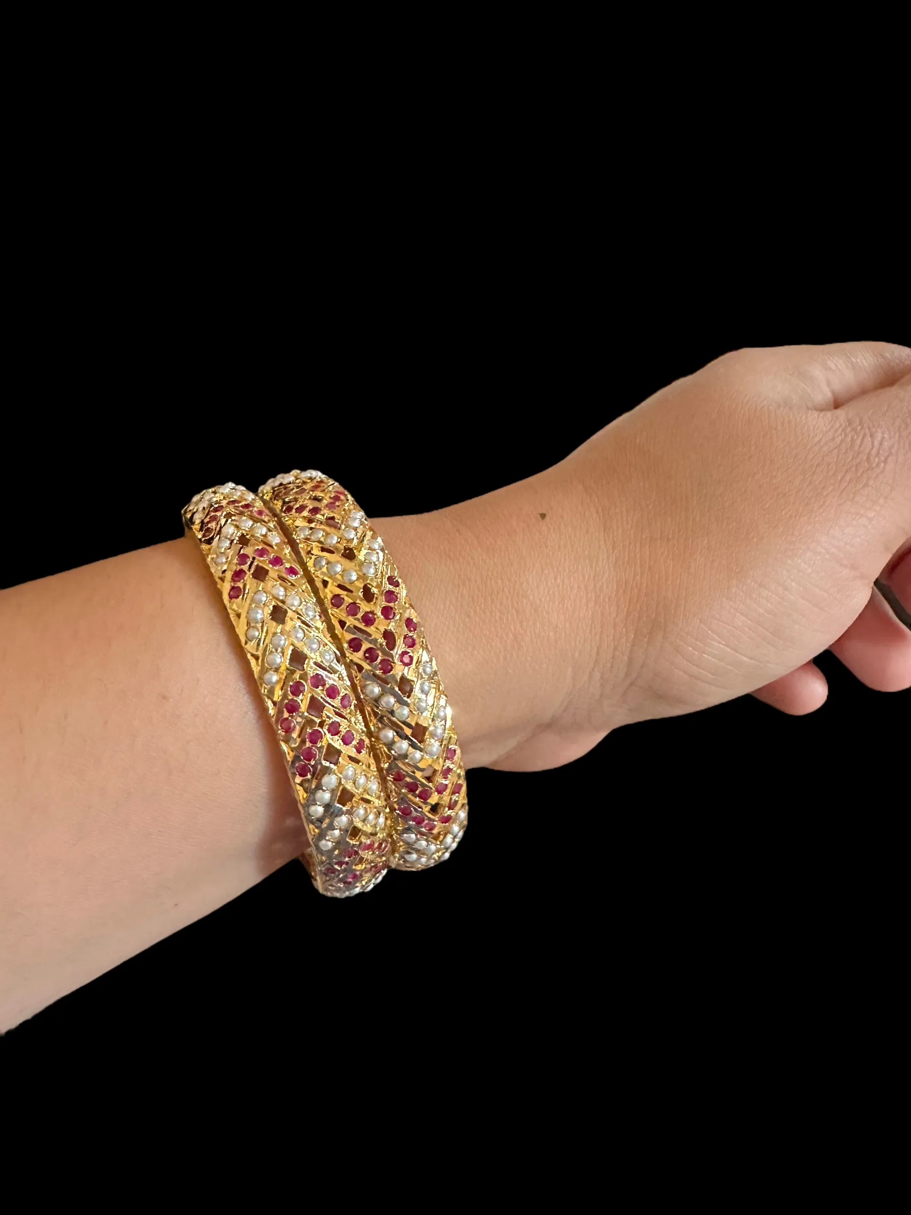 B150 Gold plated jadau bangles - ruby   ( READY TO SHIP)