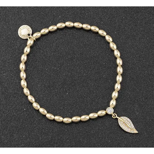 Back To Nature Pave Gold Plated Leaf Bracelet