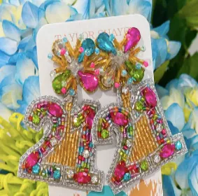 Beaded Birthday Number Earring Collection