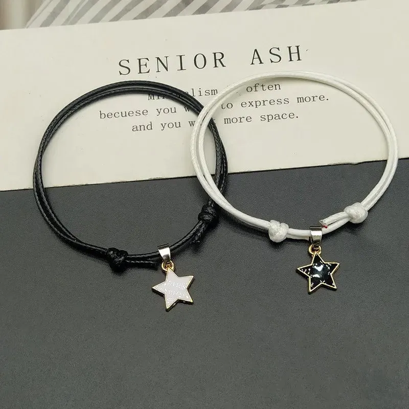 BFF Black White Rope Stars Bracelets