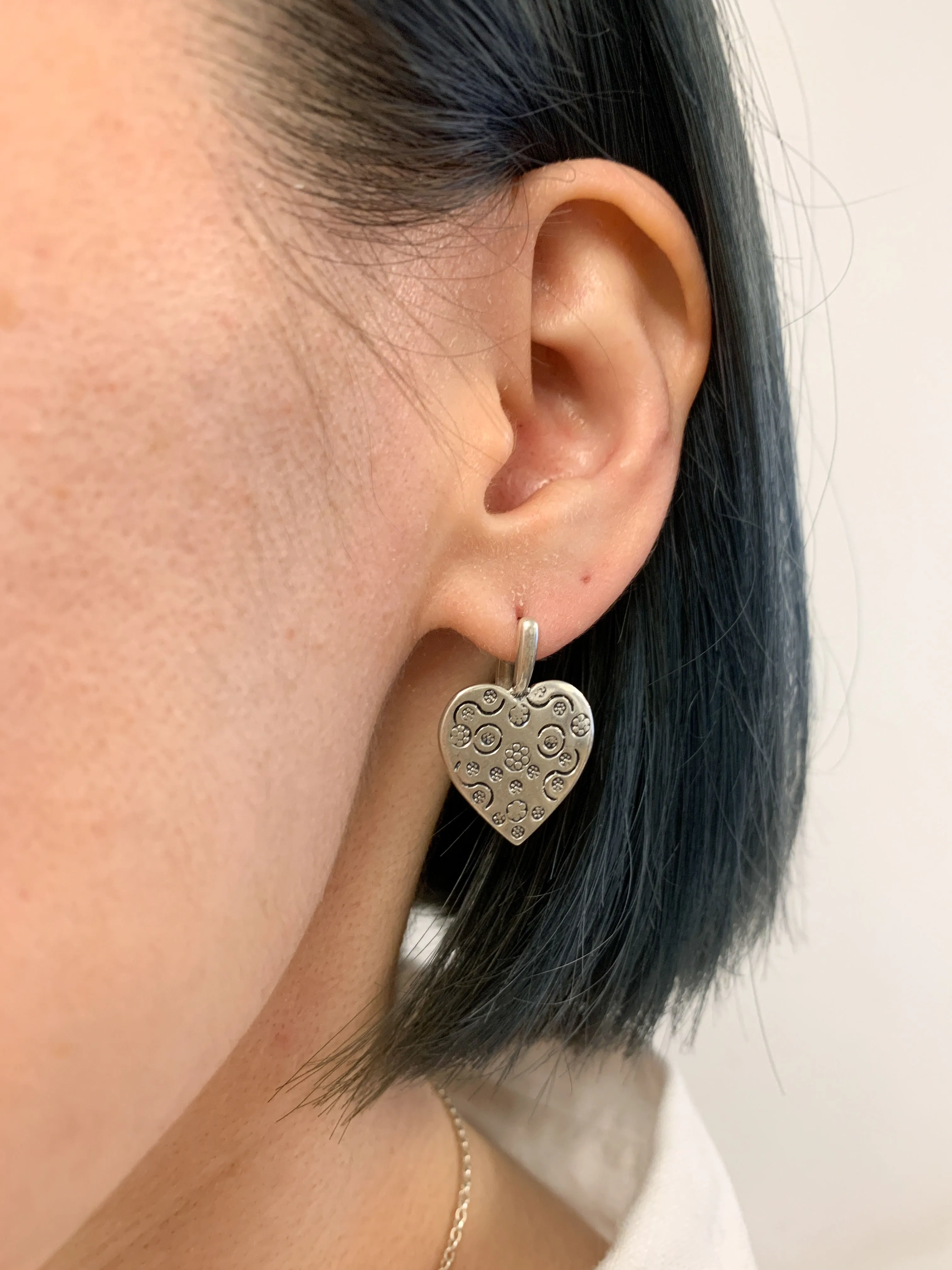 Big Heart Earrings - Swirl Heart Earrings - Vintage Love Earrings