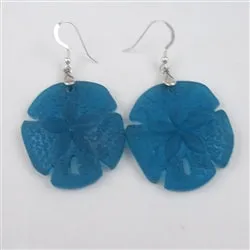 Big Turquoise Sand Dollar Sea Glass Drop Earrings