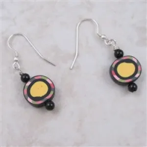 Black Pink and Yellow Handmade Artisan Bead Earrings