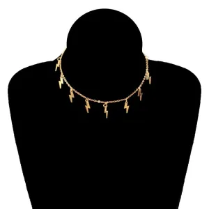 Bohemia Fashion Lightning Shape Gold Silver Color Pendant Necklace for Women Girl Jewelry Boho Classic Statement Choker Necklace