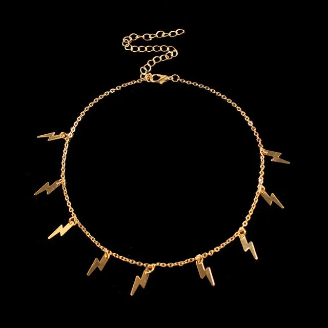 Bohemia Fashion Lightning Shape Gold Silver Color Pendant Necklace for Women Girl Jewelry Boho Classic Statement Choker Necklace