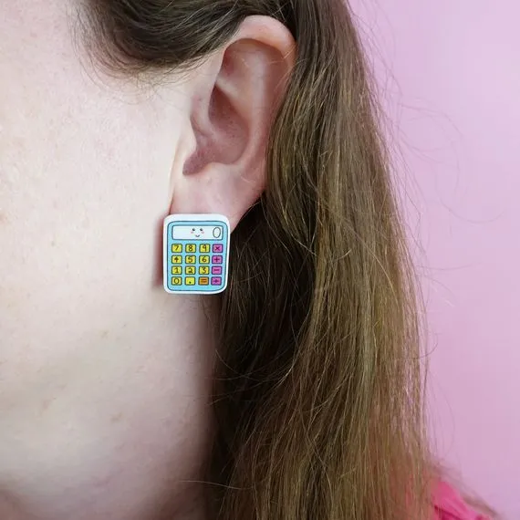 Calculator Maths Teacher Acrylic Statement Stud Earrings