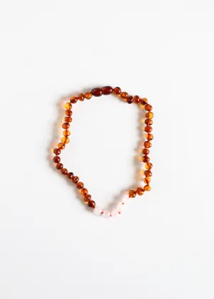 Canyon Leaf Polished Cognac Amber   Rose Quartz Necklace