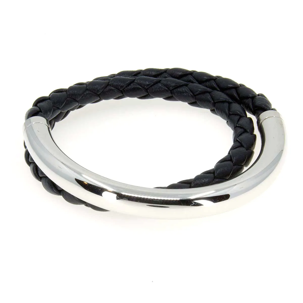 Christofle Duo Complice Bracelet in Silver & Black Leather