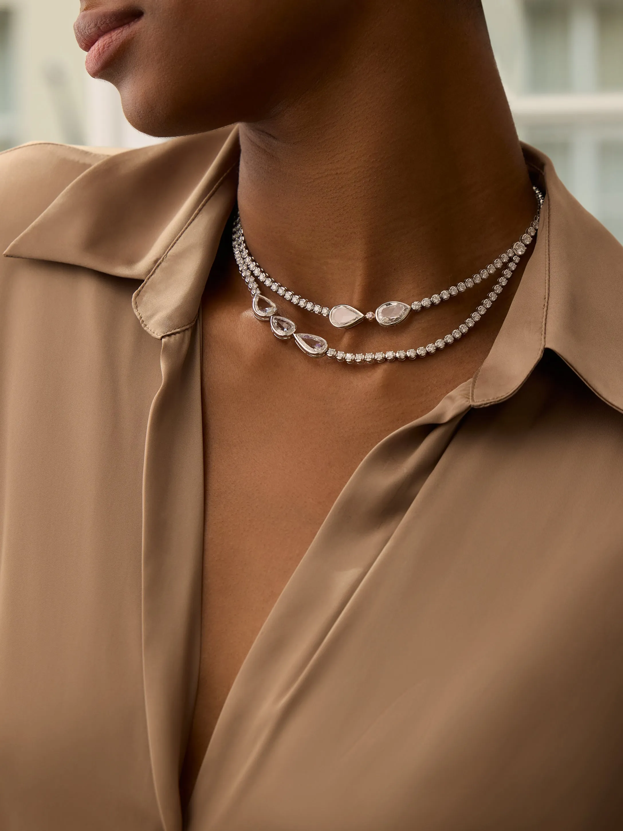 Classic Diamond Double Row Platinum Necklace