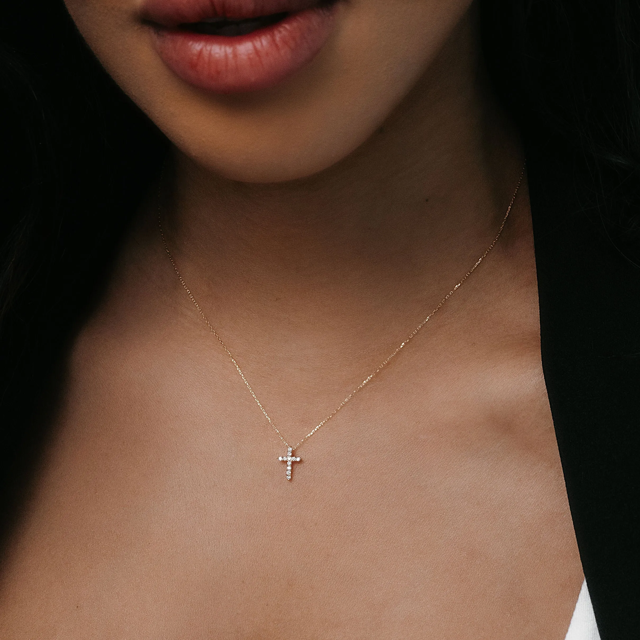 Classic Mini Diamond Cross Necklace