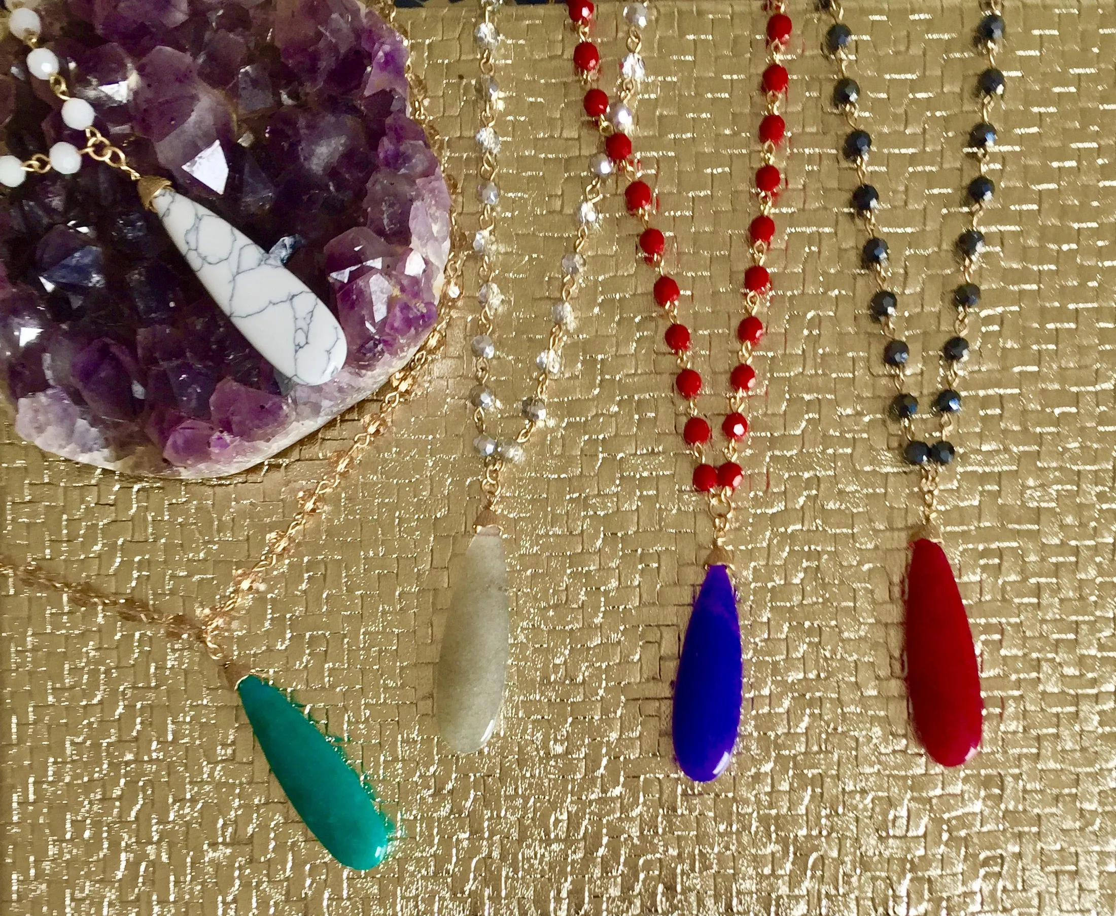 Corinne Teardrop Stone Beaded Necklace - 4 Colors