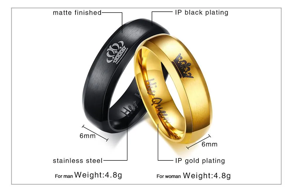 Couple's King &amp Queen Matte Finished Rings