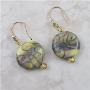 Cream Raku Handmade Bead and Gold Earrings