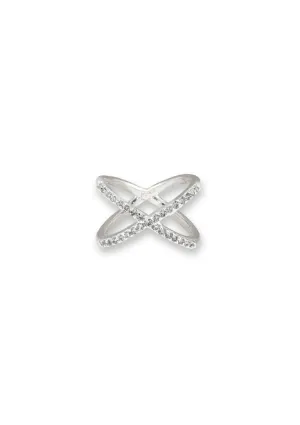 CZ Criss Crossed Silver Ring