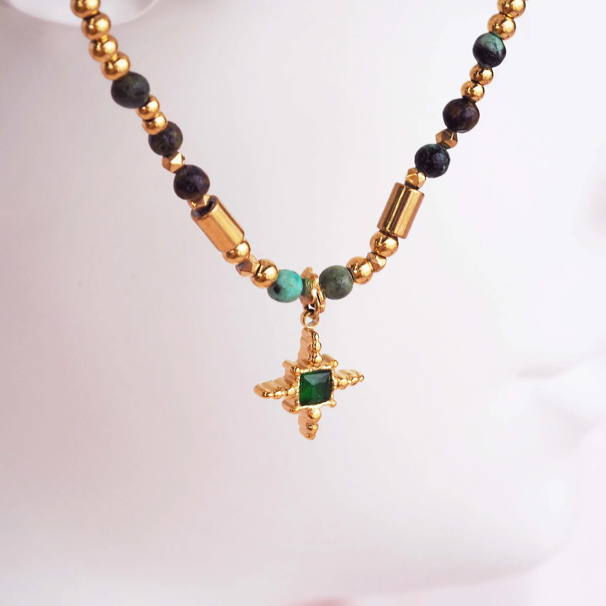 Dainty Gold Turquoise Beaded Necklace