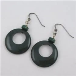 Dark Green Earrings in Eco-friendly Tagua Nut Hoops