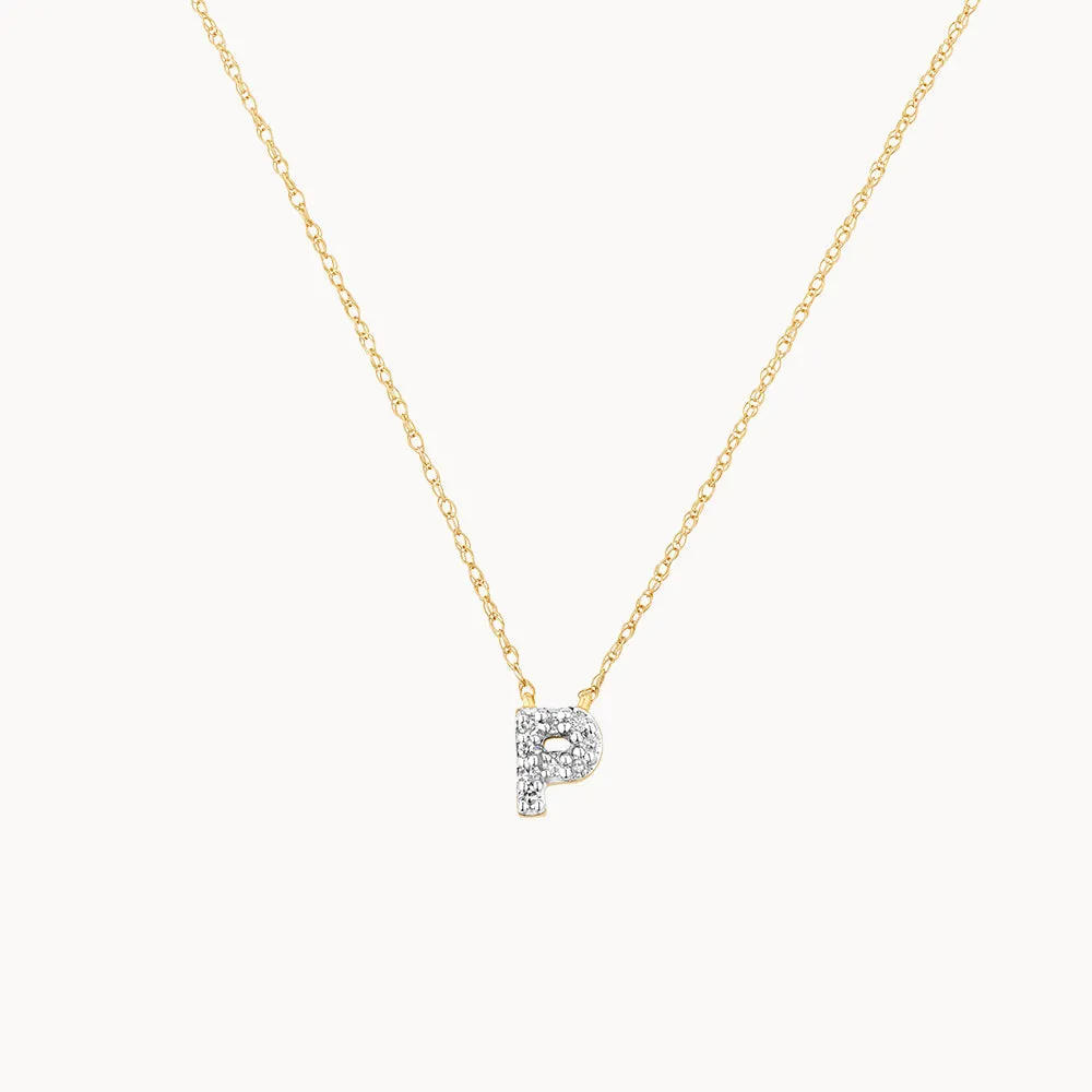 Diamond Letter P Necklace in 10k Gold