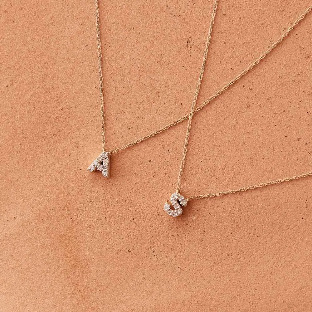 Diamond Letter S Necklace in 10k Gold