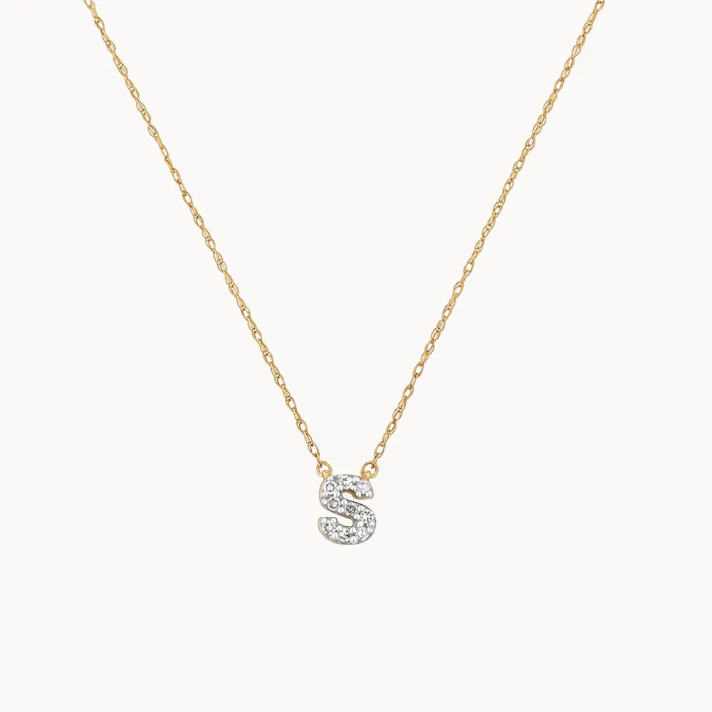 Diamond Letter S Necklace in 10k Gold