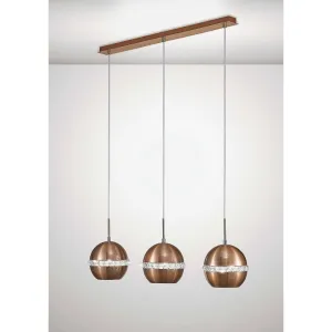 Diyas  IL31611 Andrea Pendant 3 Light Linear Satin Copper/Crystal