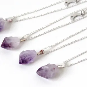 Double Layered Amethyst Point Moon Necklaces